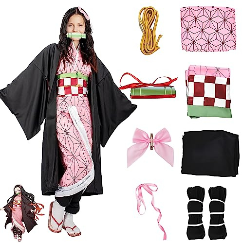 Pianocean Nezuko Costume, Cosplay Kimono Cosplay Outfits, Anime Cosplay Costumes for Nezuko, Halloween Costumes Cosplay Costume for Girls Halloween Carnival Party