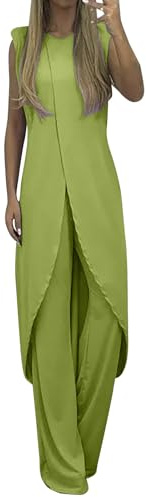Jumpsuit Women's Elegant 2-Piece Sleeveless Trouser Suit Bodycon Leisure Suit Cardigan Long Sleeve Shirt + Wide Leg Trousers Loungwear Wedding Bridesmaid Party Romper Business Suit Streetwear, Green,