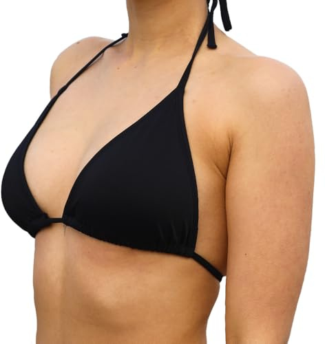 MYLILY Reggiseno Bikini Triangolo Donna | Allacciatura al Collo con Coppe Estraibili | per Seno Grande & Taglie Forti | per Piscina & Spiaggia | Oeko-Tex, Regolabile, Premium, Vegano | Nero, XL
