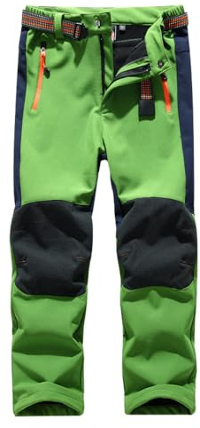 Hpbygstae vattentäta termobyxor för pojkar och flickor, snöbyxor, vinterutomhusbyxor, vandringsbyxor, barn softshell skidbyxor, #25-grön, 140/150 cm
