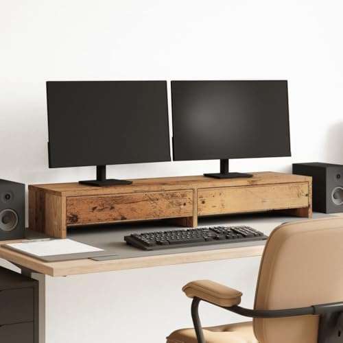 Gecheer Skärmhållare med trälådor 100 x 27 x 15 cm i spånskiva, ergonomiskt stöd för PC, bärbar dator, dator, DVD, anteckningsbok, tangentbordsstativ för dator, P854677