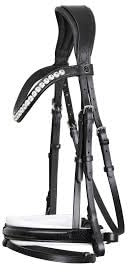 Leather English Bridle Headstall Reins Cowhide Genuine Horse Crossover Crossunder Raised Fancy Stitched Laced All Purpose Jumping Dressage Rubber Crystal Padded Adjustable Browband Full-Cob,M73 (Cob)