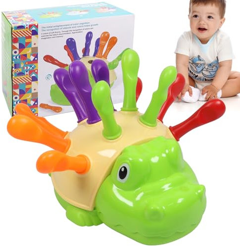 Steckspiel ab 1 Jahr, Krokodile Montessori Spielzeug Baby, Montessori Spielzeug ab 1-3 Jahr, Motorikspielzeug Trainiert Hand Auge Koordination Lernspielzeug Geschenke für Kleinkind ab 18 Monate Baby