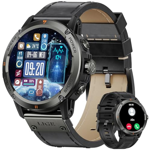 LIGE Montre Connectée Homme avec Appel Bluetooth Assistant Vocal, 1.52'' HD Montre Connectée Sport, 300+ Cadran pour Android iOS