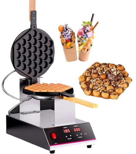pealiritansemen Piastra per Waffle All'uovo Professionale, Riscaldamento A Doppio Riscaldamento, 1400 W, Piastra per Waffle All'uovo con Display Digitale, per Bar, Food Truck Universitari,SingleHead