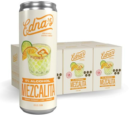 Edna's Smokey Mezcalita Non-Alcoholic Sparkling Cocktail – 24-Pack, 12 fl. oz Cans, Mezcal Extract, Alcohol-Free, Premium Mixer