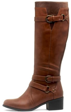 Lilley Womens Tan Heeled Buckle Knee High Boot