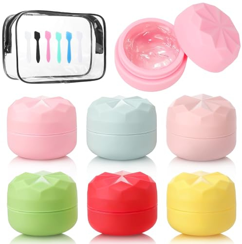 Lot de 6 pots à crème à remplir, en silicone, 20 ml, mini boîtes de voyage, récipients cosmétiques avec sac transparent, 6 grattoirs, boîtes à crème à remplir, récipients de voyage pour crèmes