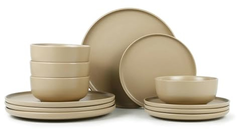 Simple and Versatile, Matte 12-Piece Earthenware Dinnerware Set(Yellow)