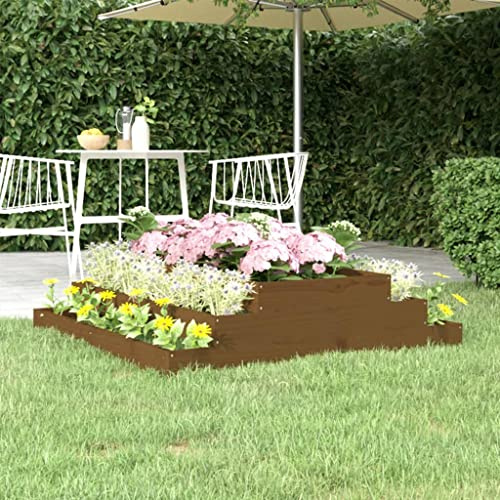 SKTQYQO Fioriera in Legno Massello di Pino Marrone Ambra 110x110x27 cm con Design a Scala e 3 Profondità, Struttura Robusta e Stabile per Piante, Fiori e Ortaggi, Decorazione Ideale