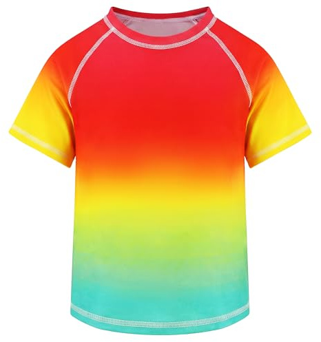 Tokeya Maglietta Nuoto Bambino UPF 50+ Protezione Solare Ragazzo Magliette da Bagno Manica Corta Asciugatura Rapida Rash Guard Top per Piscina Spiaggia Surf Sport Ragazzi 10-11 Anni, Sfumato Rosso