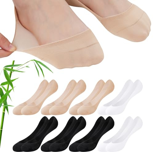 inaWarm Fantasmini Donna, 8 Paia Calzini Invisibili e Ballerina in Bambù e Cotone, Traspiranti e Antiscivolo, per Sneakers, Mocassini e Tacchi, Taglia 35-42