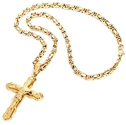 Vergoldeter Kreuz-Anhänger mit Königskette Herren-Schmuck Halskette 18k gold Jesus Halskette Männer Geschenk