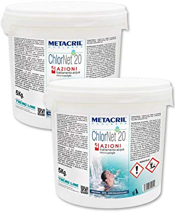 Metacril Chlor Net 20 4 Azioni, Cloro Multiazione in Pastiglie da 20 gr, per Piscina e Idromassaggio - 10 kg (5+5)