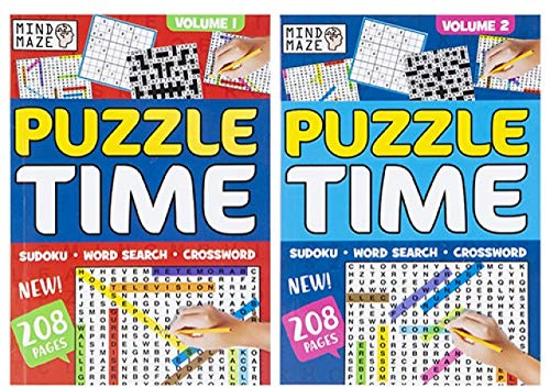Puzzle Books A5 Compilation Compendium Sudoku Wordsearch Crossword Mix Volumes 1 Or 2 with Free Pen (ONE)
