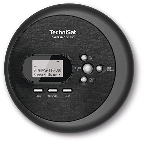 TechniSat DIGITRADIO CD 2GO - portabler CD-Player (Discman, MP3 mit Resume-Funktion, ASP, Kopfhöreranschluss, im Kopfhörer integrierte Antenne, DAB+/UKW Empfang, Equalizer, Favoritenspeicher) schwarz