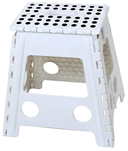 ZYBUX - 16 Inches Folding Step Stool - Lightweight Plastic Step Stools, Foldable Step Stools, Non Slip Folding Stools Ideal for Kitchen, Bathroom, Bedroom, Outdoor, 39cm x 29cm x 22cm, (Large, White)