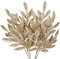 Hollyone 6pcs Christmas Bay Leaves Glitter Xmas Foliages, 60cm Champagne Gold Christmas Tree Decorations, Artificial Leaves Stem Xmas Ornaments for New Year, Wedding, Flower Arrangement