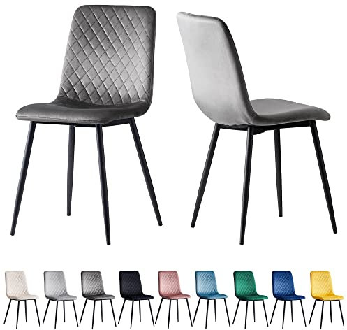 mcc direct Set mit 2 Designer-Esszimmerstühlen aus Samtstoff, Metallbeine, Lexi-Stühle (Dunkelgrau)