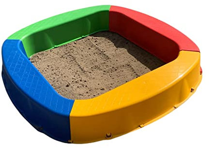 BURI Sabbiera di alta qualità, colorata in plastica, 150 x 150 x 20 cm, grande scatola di sabbia, prodotta in Germania, per giocare, multicolore, molto stabile e robusto, assolutamente di alta qualità
