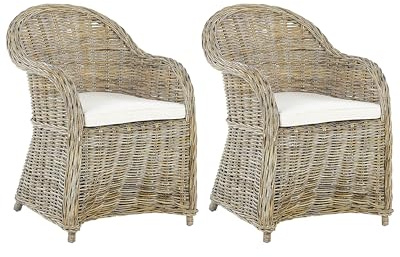 Set poltrone da giardino in rattan naturale con cuscini in cotone bianco
