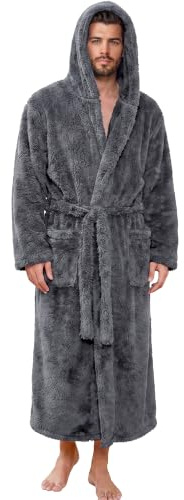 Vulcanodon Mens Robe Big and Tall with Hood, Full Length Plush Robes for Men Long Fleece Bathrobe
