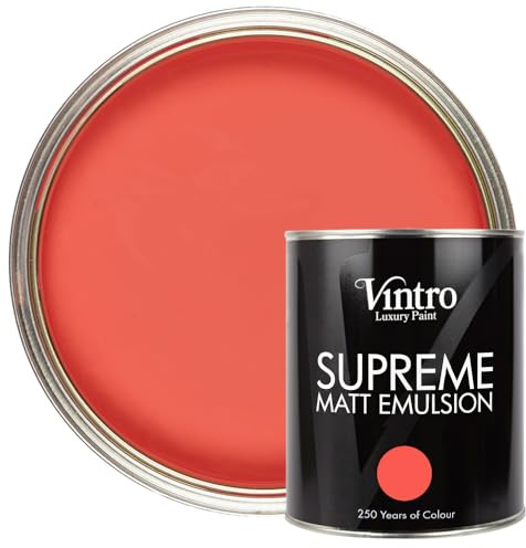 Vintro | Luxury Matt Emulsion | Coral Red | Smooth Chalky Finish | Multi Surface Paint | for Walls, Ceilings, Wood and Metal | 1L (Coral Red - Medusa)