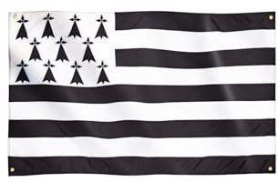 Runesol Drapeau Bretagne, Drapeau Breton, 91x152cm, 3ft x 5ft, Kroaz Du, 4 Œillets, Extérieur, Couleurs Vives, Mardi Gras