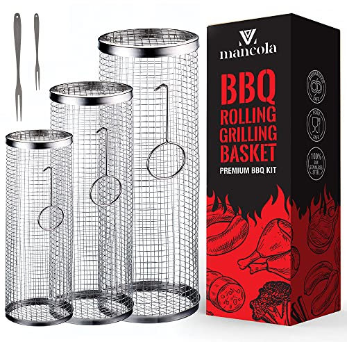 mancola barbacoa Tubo-Canasta de asar enrollable,Cestas de asar enrollables para asar al aire libre,Malla redonda de acero inoxidable para barbacoa, rejilla de camping para verduras, patatas fritas