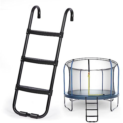 Trampoline Ladder with Wide Steps, for 12FT 14FT Trampolines, 220 lbs Capacity, Non-Slip Plastic Steps, Universal Hook