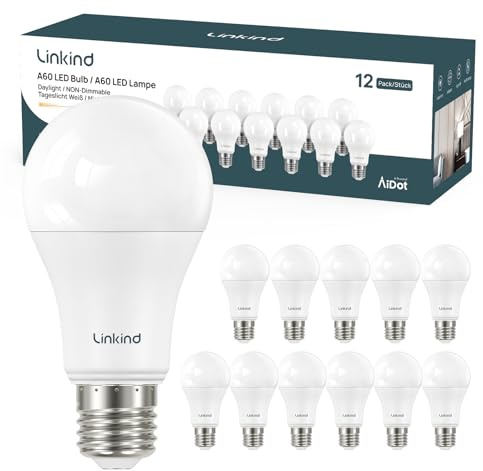 Linkind Ampoule LED E27 Blanc Chaud, 13,5W Equivalent 100W, 2700k Lumière Blanche Chaude 1521lm, Ampoule Standar A60 Gros Culot à Vis, No Dimmable, 220v-240v, Lot de 12