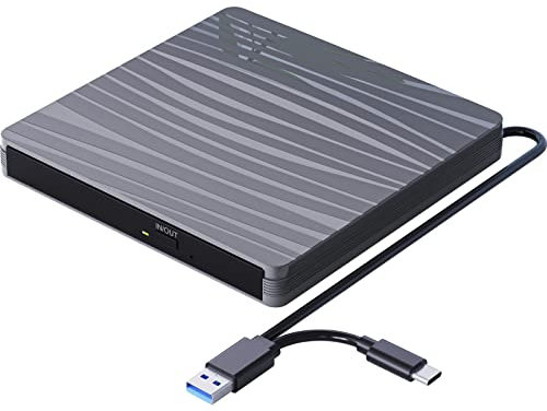 QDSYLQ Externes CD DVD Laufwerk USB 3.0 Type-C Tragbar CD DVD +/-RW Brenner Optical Drive DVD Laufwerk Extern für Laptop, PC, Desktop, MacBook, iMac, Windows 11/10/8/7/XP/Linux/Vista/MacOS-Grau