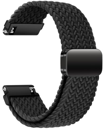 AidorMax Nylon Uhrenarmband 22mm mit Verstellbares Magnetischem Verschluss für Herren und Damen, Bequeme Passform Elastisches Ersatzarmband für Smartwatches und Uhren (Schwarz)