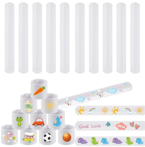 SinChic Vita armband med slap, 24 st festarmband i plast gör-det-själv tomma smällband smällarmband storpack vanligt knäppe festarmband plastsnäppband för barn vuxna