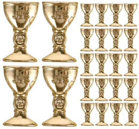 TOPPERFUN Mini Copa De Vino Medieval De Oro - Cáliz De Latón Pequeño Del Santo Grial para La Comunión - Set De 150
