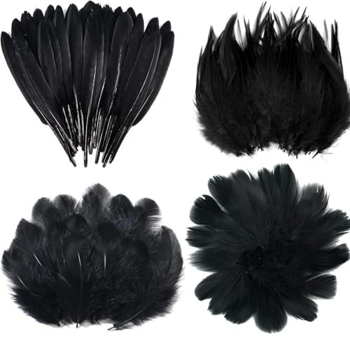 ARROMI 300 Stück Schwarze Federn, Schwarze Federn, Federn Basteln Schwarz, Bastelfedern Schwarz, Für Hochzeit, Zuhause, Dekoration, Ohrringe, Basteln,Traumfänger, Halloween-Urlaubsparty ﻿
