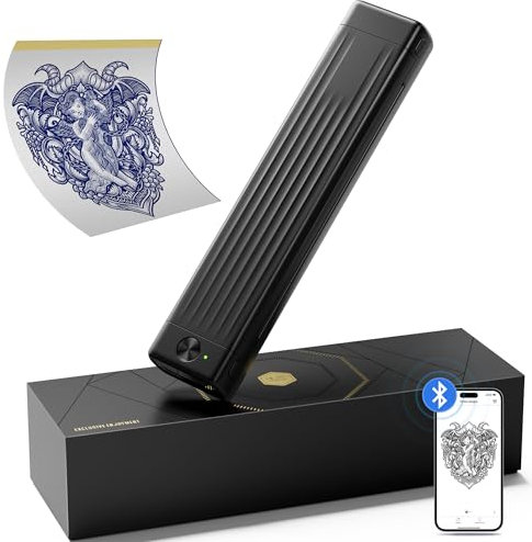 Itari A886 Tattoo Stencil Drucker Bluetooth, Schablone Drucker Kompatibel mit Smartphone & PC, Thermodrucker Tattoo Maschine Nadeldrucker mit 10 Blätter Papier für Anfänger und Künstler, Schwarz