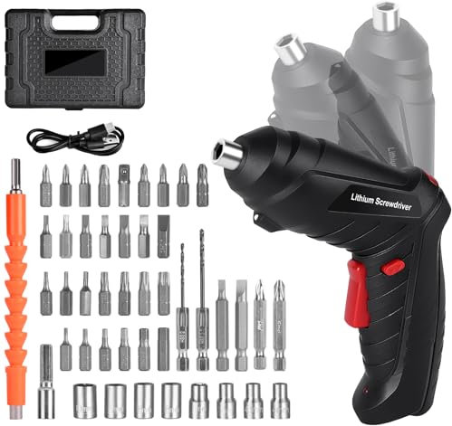 Flintronic Atornillador Eléctrico 3.5N.m(Máximo Par 3.5N.m), Destornillador de USB Recargable, 45 Accesorios, 1300 mAh 3.6 V, 2 Direcciones de Giro y Luz LED a Baterías