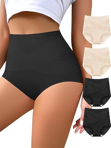 QUASTI Women's High Waisted Underwear Tummy Control Cotton Panties Full Coverage Postpartum Briefs 4 Pack(XXL)