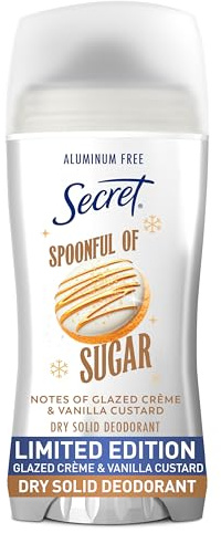 Secret Aluminum Free Deodorant for Women, 48hr Odor Protection with Pro-Hyaluronic Acid, PH Balancing Minerals, Holiday Dry Solid, Spoonful of Sugar with Glazed Crème & Vanilla Custard Scent, 2.4 oz