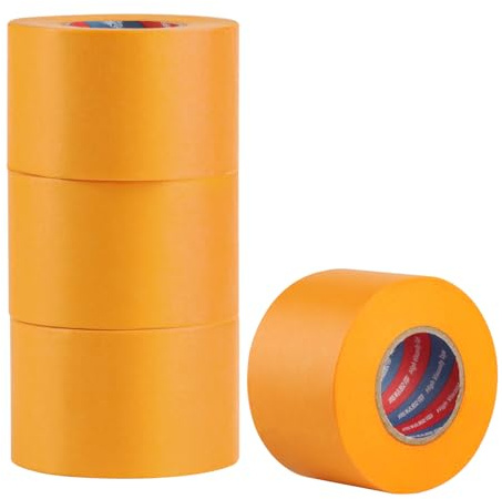 ShiFaKa 4 Rollen für Goldband Klebeband Malerarbeiten, 50 mm x 50 m Malerkrepp Kreppband, Wasserdicht Abklebeband Malerband, Abdeckband Selbstklebend Malertape UV beständig für präzise Farbkanten