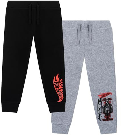 Hot Wheels Boys 2 Pack Joggers – 100% Cotton Tracksuit Bottoms Pack of 2 with Elasticated Waist & Cuffed Ankles (UK, Age, 7 Years, 8 Years, Regular) Multicoloured