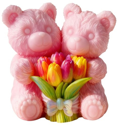 Tulip Flower Bear Heart Cylinder Candle & Resin Mold - Resin Casting Silicone Molds for Home Decor & Candle Making Wave Spiral Mold