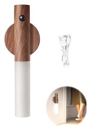 Motion Sensor Night Light, Wall Motion Sensor Night Light Wooden Portable Magnetic Strip Stick Night Lamp Rechargeable Wireless Wall Mounted Torch Lights for Indoor Hallway Stairway Porch (1, Walnut)