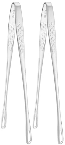 M METERXITY 2-Pack Extra Long Grill Tongs, 9.4 Inch Non-Slip 304 Stainless Steel Locking Tongs for Cooking/Buffet/Outdoor Barbecue, Korean BBQ Tweezers Metal Clamp Tool [Silver Tone]