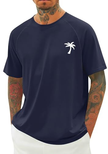 Maglietta estiva da uomo a maniche corte con stampa di cocco, maglietta estiva a maniche corte, vestibilità regolare, casual, vintage, per vacanze al mare, sport, fitness, top funzionali