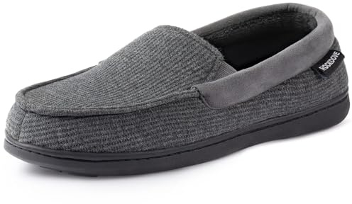 RockDove Men's Waffle Knit Moc Slipper with Removable Insole | Anti-Odor, Memory foam, Anti-slip sole, Indoor Outdoor, Lightweight, Machine Washable, Breathable