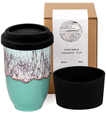 NOVA CERAMICS Travel Mug - Travel Coffee Mug – Reusable Coffee Cup Unique To Go Mug – Microwave & Dishwasher Safe Coffee Tumbler - Gifts For Women Men Him Her – 12oz - Nebula