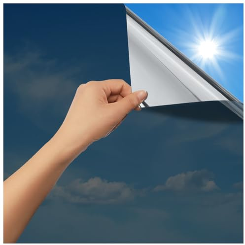 rabbitgoo Heat Reflective Window Film Privacy Film for Glass Windows, One Way Mirror Tint Sticker Sun Blocker, UV Glass Sticker Mirror Heat Reflector Thermal Solar Vinyl Black 44.5x200cm