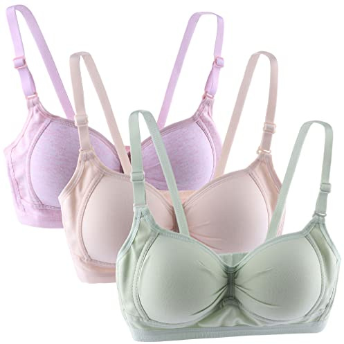 Anntry tonårsflickor bomulls-bh:ar andningsbara underkläder trådfri sport-bh med justerbara remmar träningsbralette för kvinnor flickor 3-pack, Färg-3, 70
